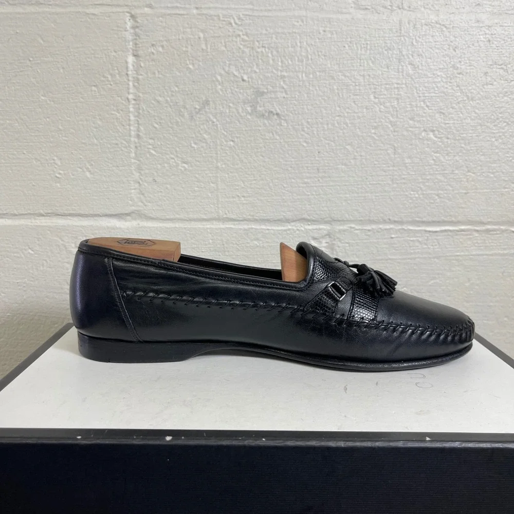 Santoni 421503 Black Leather Kiltie Tassel‎ Loafers Dress Shoes Men's 11.5 EE